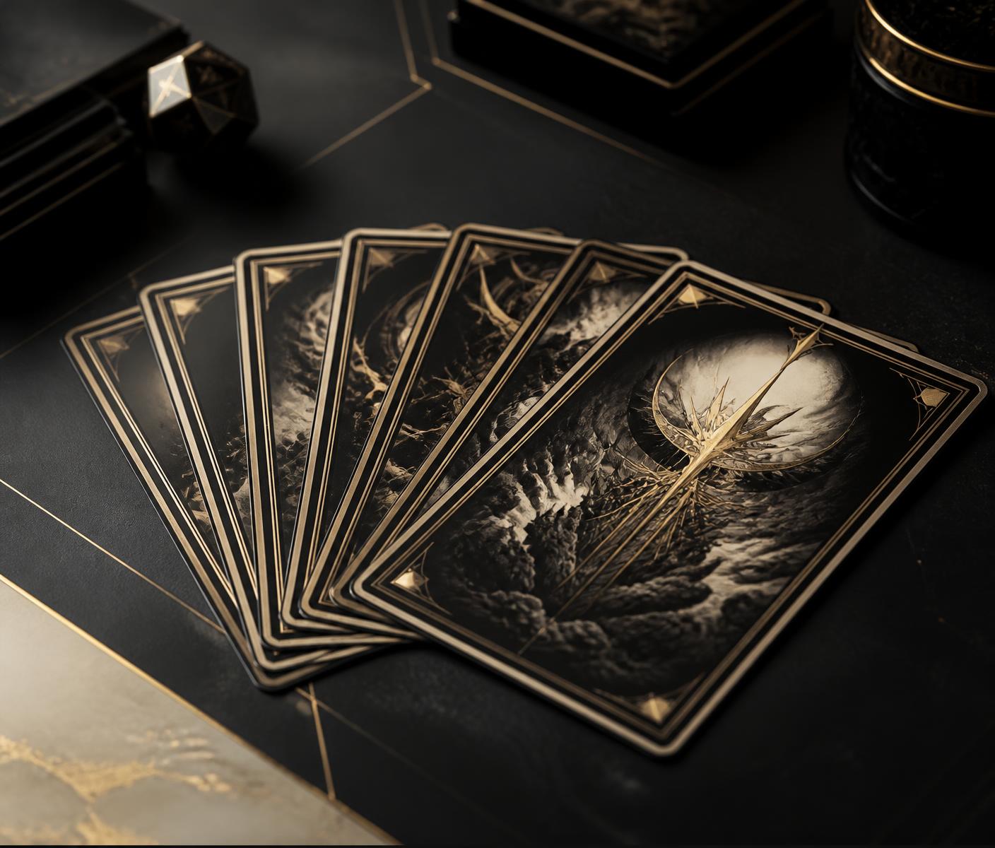 Cartes de Trading Card Game sobre tapet negre
